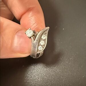 Silver-Tone Leaf Drop Earrings with Clear Crystals